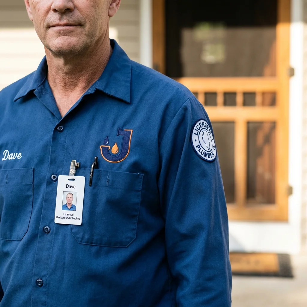Licensed plumber showing ID badge in Wesley Chapel, FL