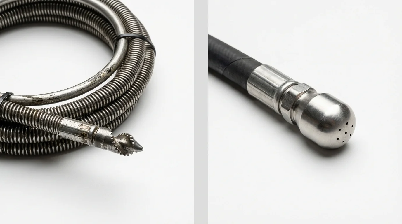 Drain snake cable and hydro jetting nozzle used for drain cleaning in Wesley Chapel, FL