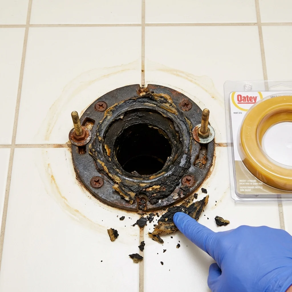 Failed wax ring showing water seepage at the base of a toilet in a Wesley Chapel, FL home