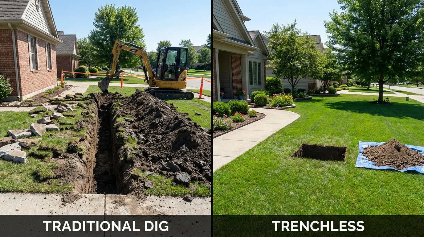 Trenchless sewer repair with minimal yard damage versus traditional excavation in Wesley Chapel, FL